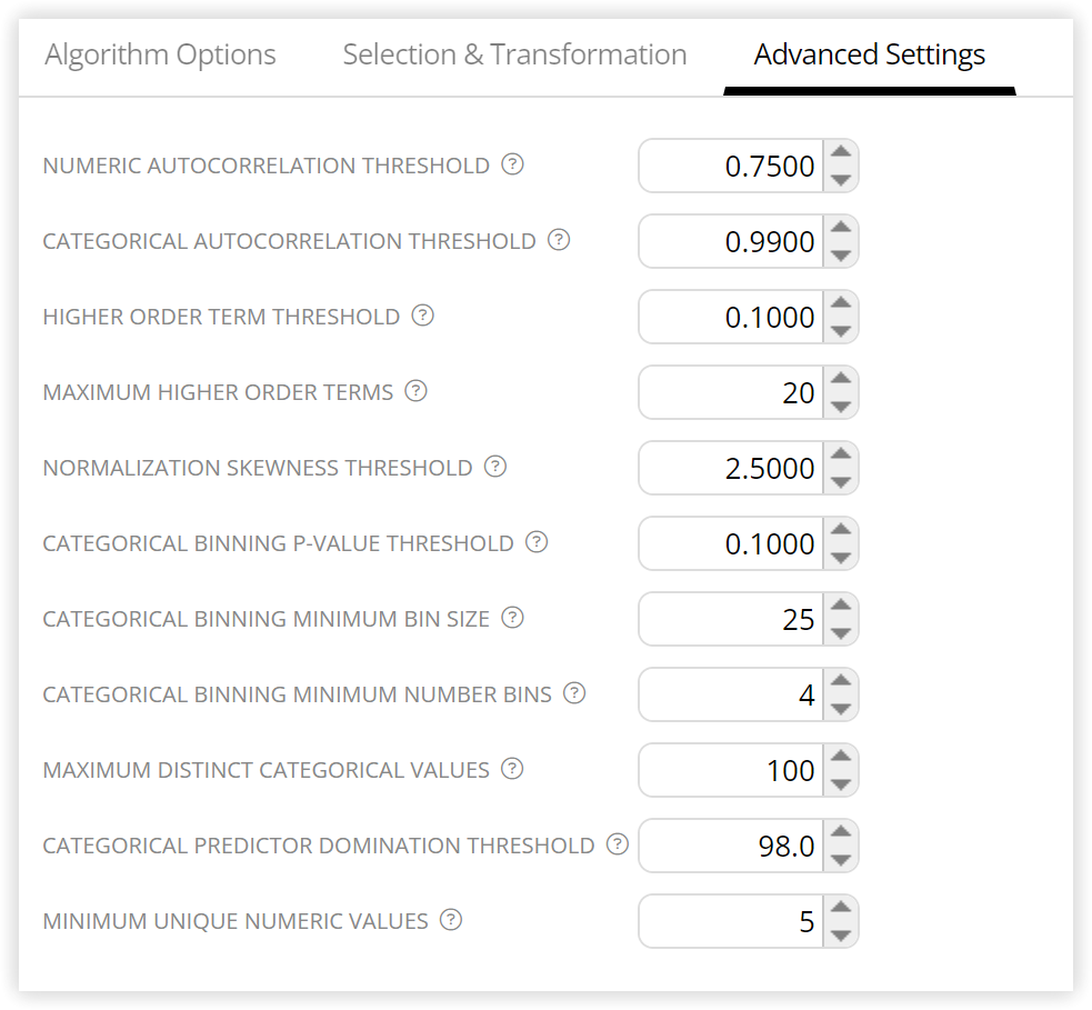 Algorithm Settings - Advanced Settings