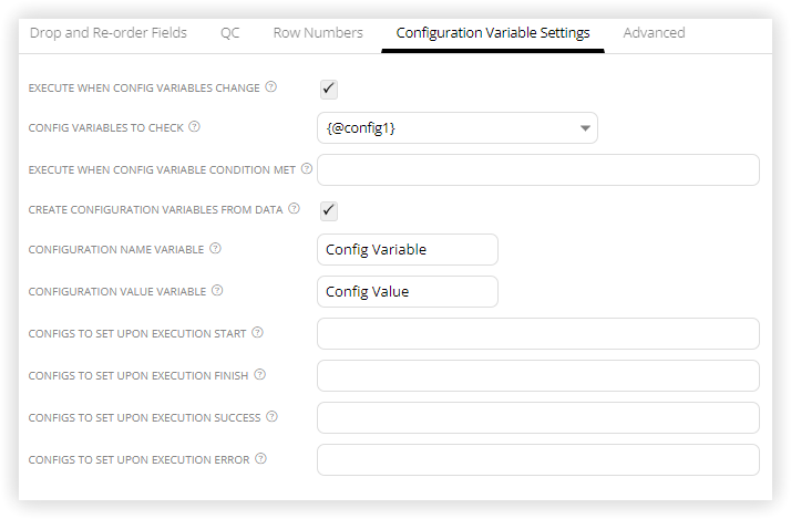 Configuration Dataset Settings Options